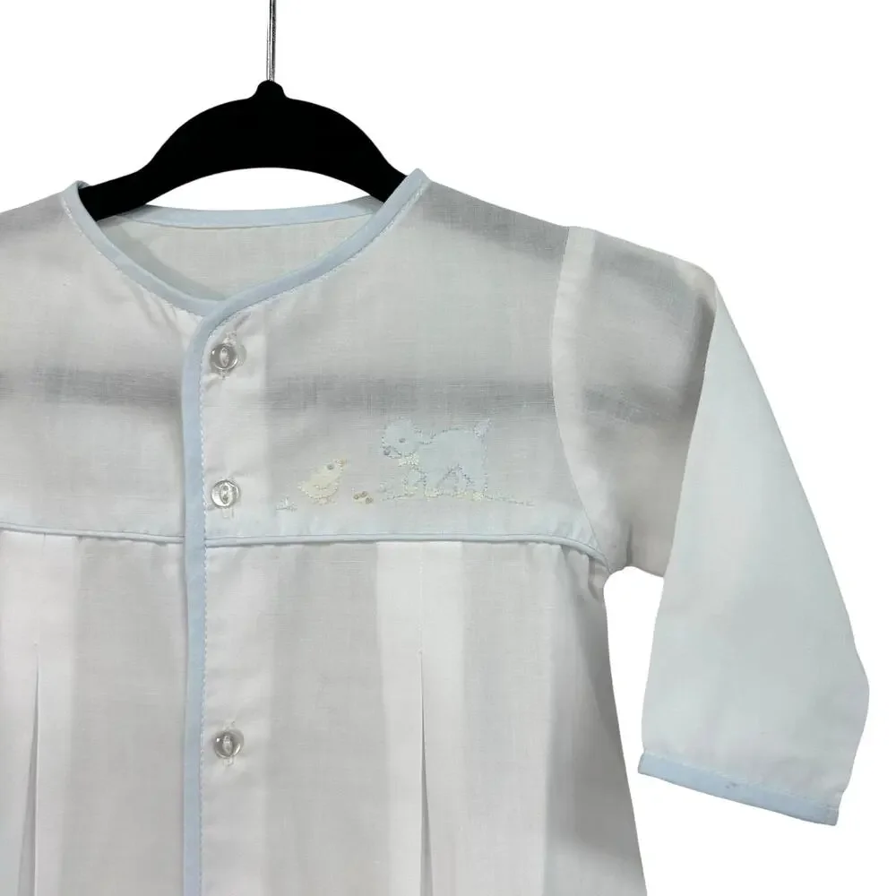 Vintage Handmade White Duck & Lamb Embroidered Button Up Dress 12-18 Months?